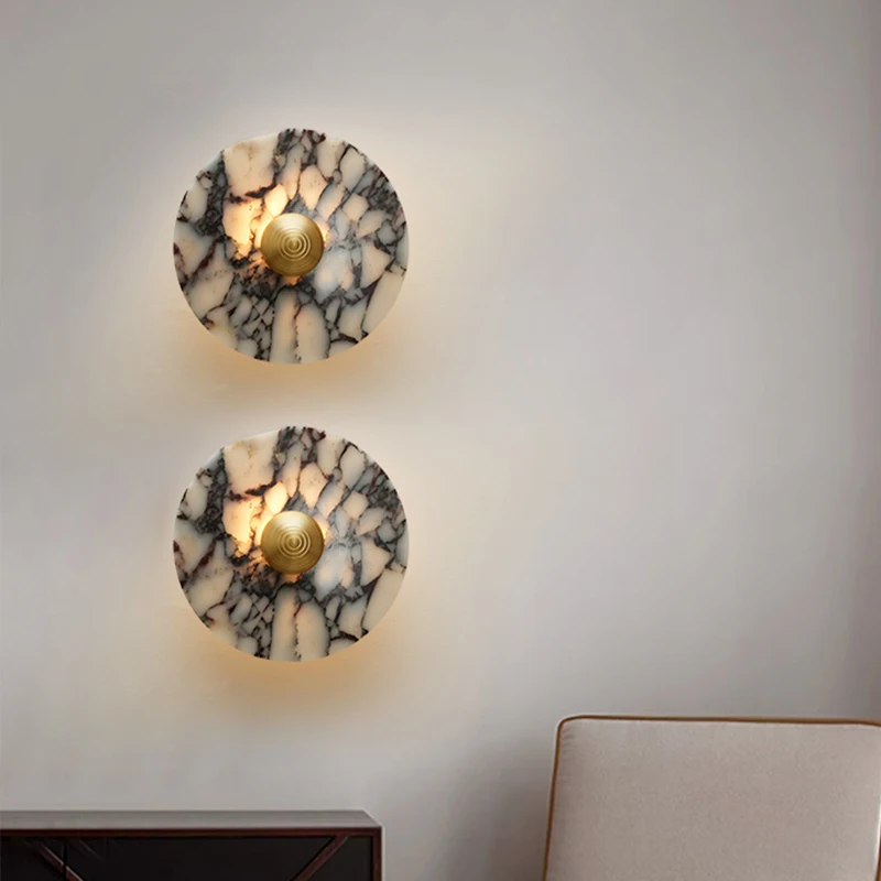 

Скандинавский круглый настенный светодиодный светильник из мрамора для интерьера, декоративное освещение для коридора, прихожей, настенный светильник из натурального камня для гостиной, спальни, прикроватной зоны