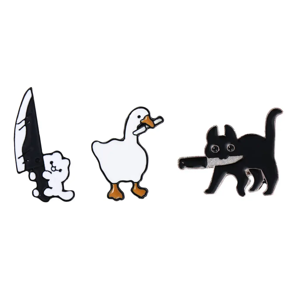 Creative Cartoon Funny Brooch Goose Game Little Cat Enamel Pin White Goose Pin Badge Clothing Lapel Pin Accessories