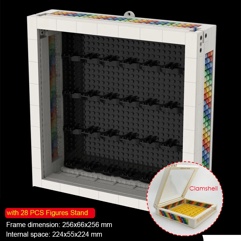 MOC Clamshell Wandmontage Stad Figuren Display Collectie Opbergdoos Stofdicht Plexiglas Board Bouwstenen met Stands