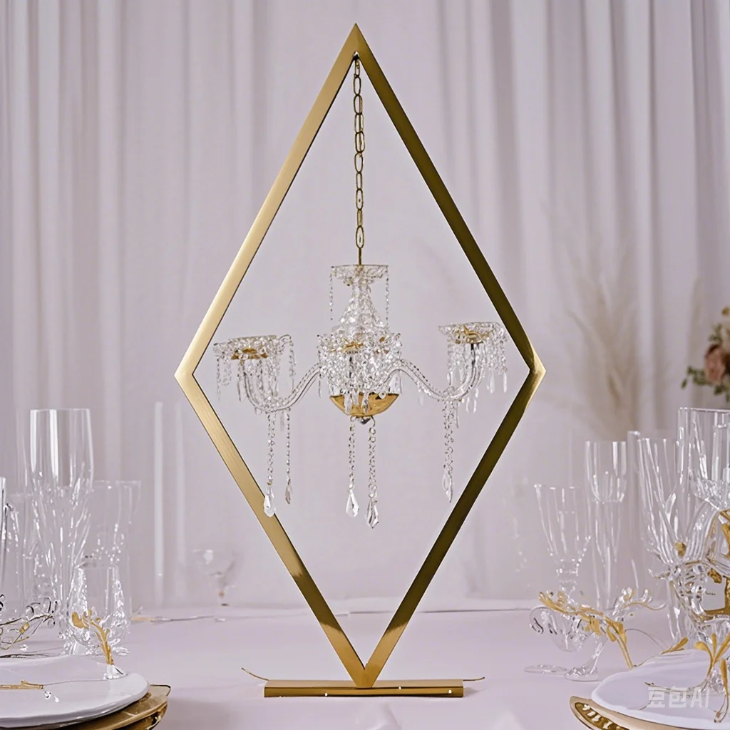 Gold Metal Diamond Table Centerpieces 4pcs/6pcs/10 Pcs Set Wedding Stage Decor Tall Candle Holder Backdrop Arch Decoration