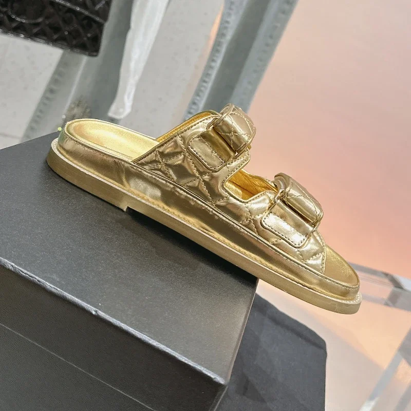 نعال من الجلد الطبيعي للنساء ، أحذية بكعب منخفض ، كعب منخفض ، منزلقات خياطة ، زي مدرج مسطح ، نعال بكعب سميك ، موضة الصيف