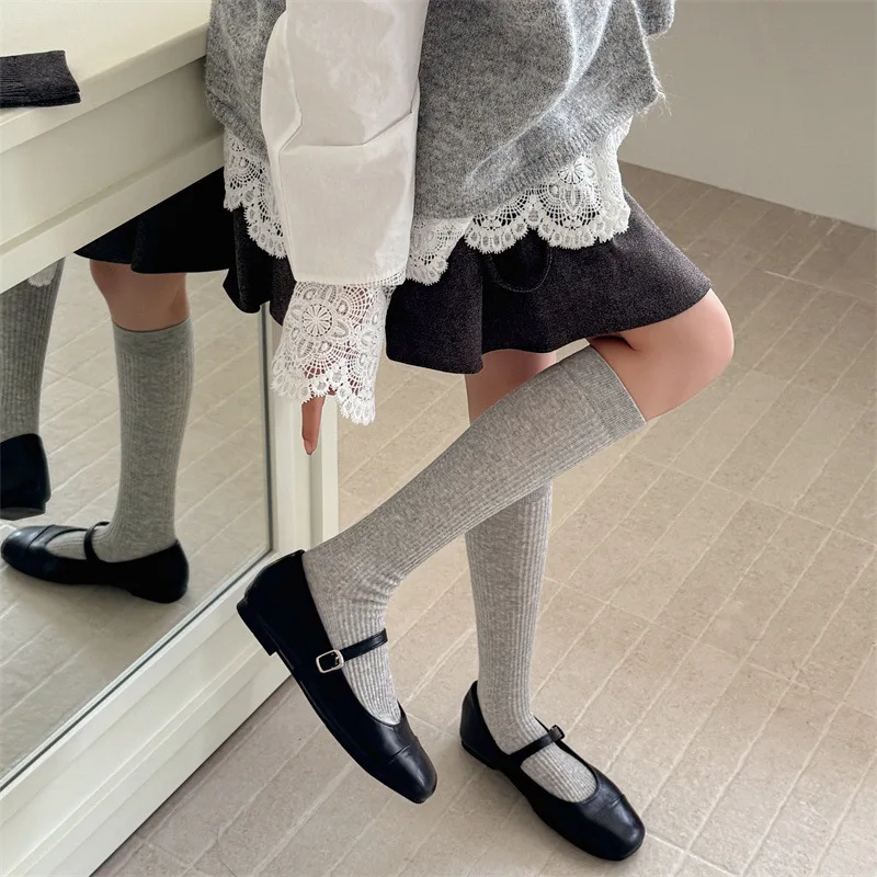 Autumn And Winter Socks For Women Solid Color Versatile Micro Pressure Slimming Long Tube Socks Simple Korean Version Pile Socks