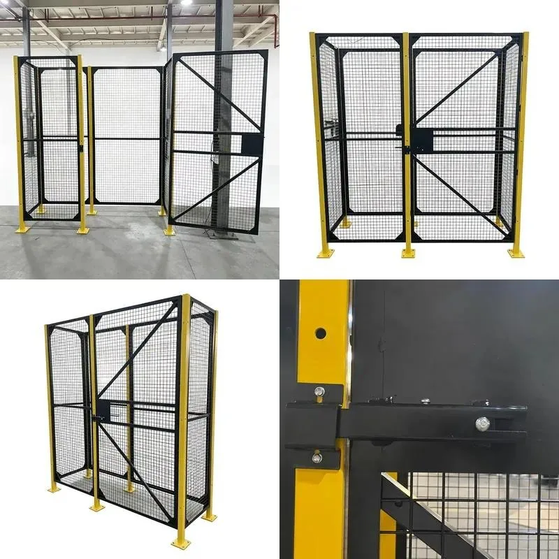 Industrial Machine Safety Fence Black Yellow Powder Coated Metal Mesh Protective Partition Door for School Warehouse Workshop