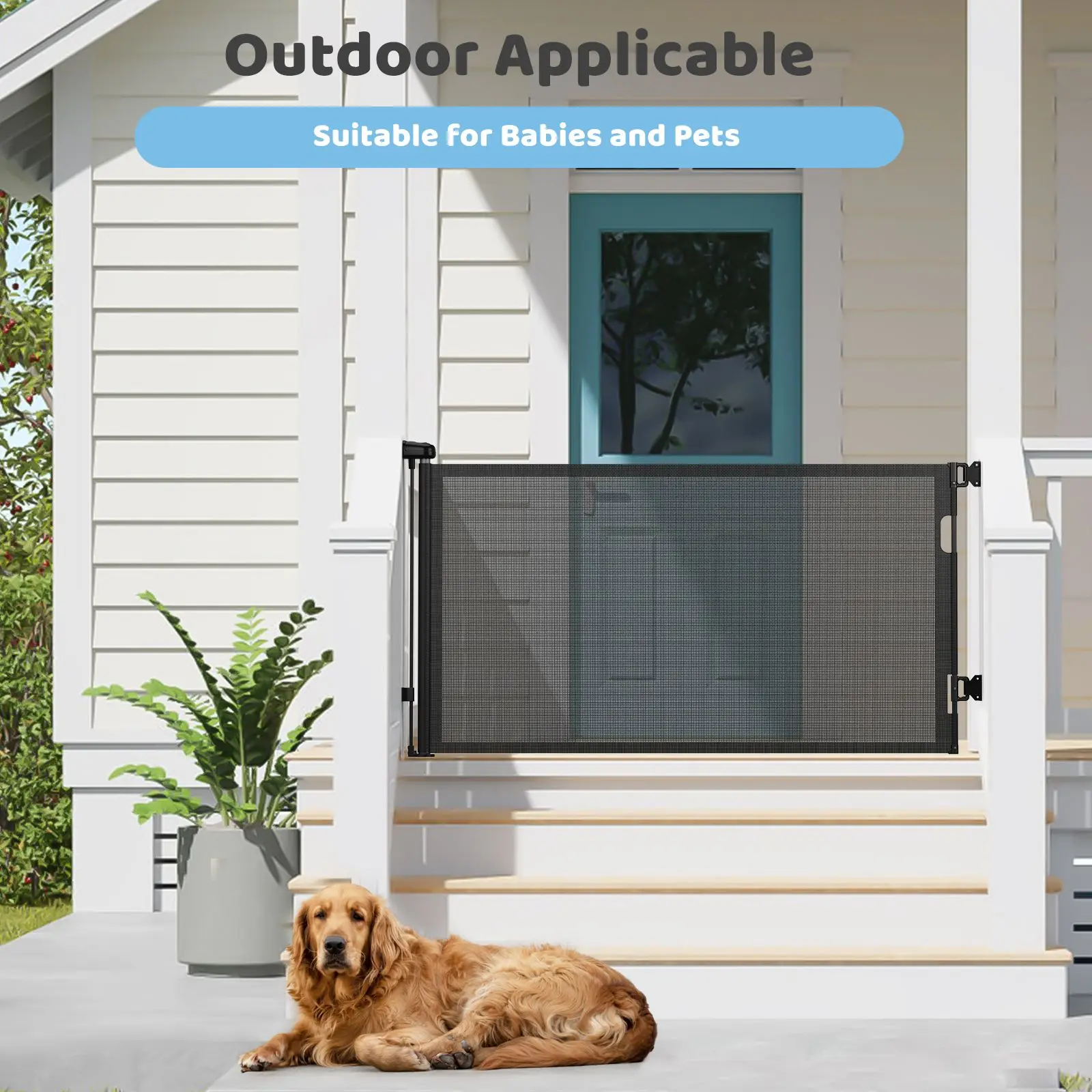 Porte rétractable en maille pour bébé/animal de compagnie, 33 pouces de haut, extensible à 55 pouces de large, porte de sécurité à verrouillage automatique pour portes/escalier/couleurs intérieures/extérieur