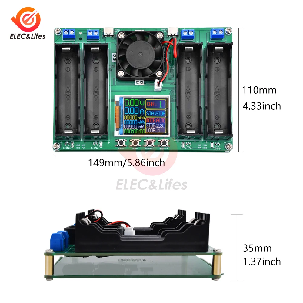 18650 Lithium Battery Capacity Tester Module MAh MWh Digital Four Batteries 18650 Battery Power Detector Tester Module Type-C