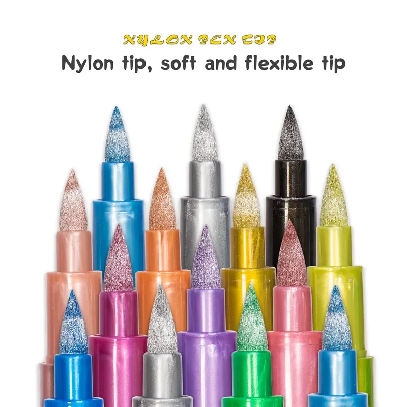 12/24 Colors Brush Tip Metallic Paint Markers for Rock Stone Ceramic Wood Fabric Pebbles Scrapbook Journals&Photo Albums DIY Art image 2