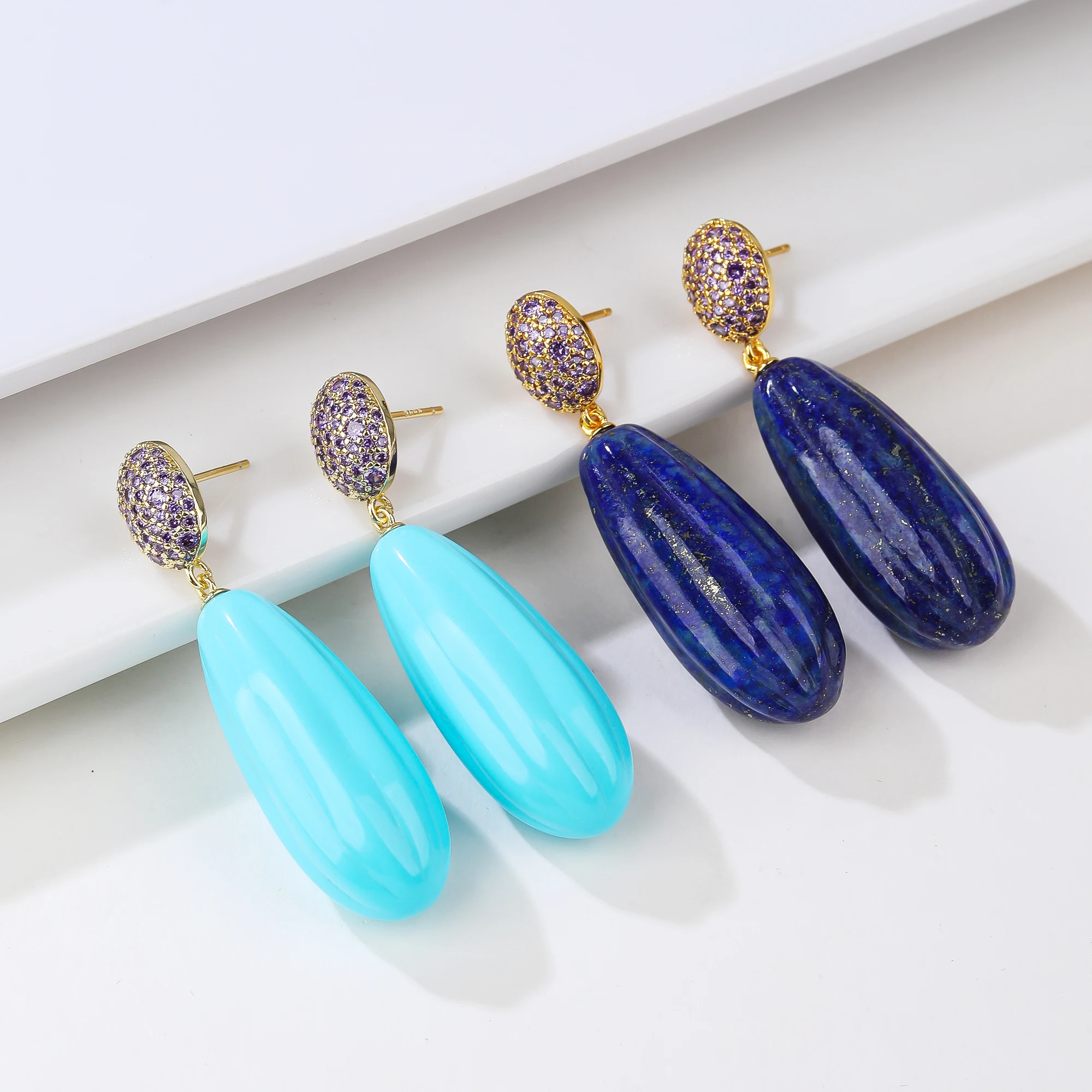 

High-Crystal Pearl Natural Shell Earrings American-Colored Diamonds 3-Mark Electroplating for Color Fashion Dangle