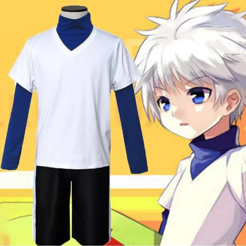 

Anime HUNTER×HUNTER Killua Zoldyck Cosplay Costume Hunter × X Hantaa Kirua Zaoldyeck T shirt Full Set Wig Halloween Xmas New set