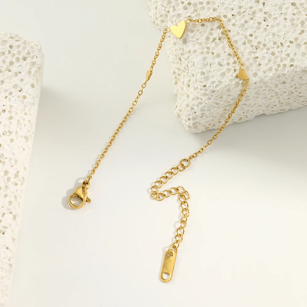 E B belle Official Store Small Dainty Mini Heart Chain Bracelets Arm Jewelry For Girl Gold Plated Stainless Steel Bracelet