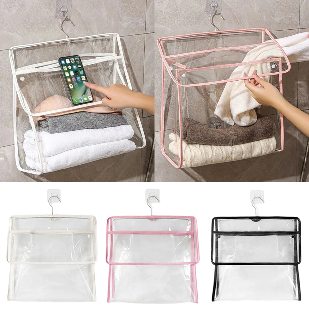 Waterproof Wall Hanging Bag Toiletries Organizer Bathroom PVC Towel Clothes Storage Bag Clear Multifunction Dustproof Organizers