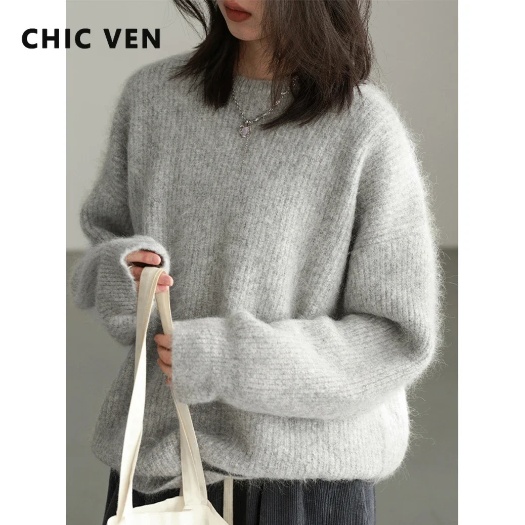 CHIC VEN Women Sweater Long Sleeve Pullover Solid Loose O Neck Soft Alpaca Female Tops Woman Knitwear Jumpers Spring Autumn 2024