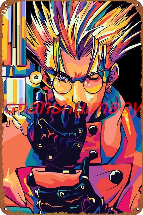 Trigun Pop Art Anime Posters Vintage Tin Sign Unique Metal Wall Decor for Home, Bar, Diner, Pub, 8 x 12 Inches,Fun Kitchen  KYH