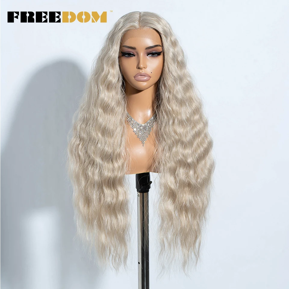 FREEDOM Synthetische Lace-Front-Perücke, lange, tief gewellte Ombre-Blond-Ingwer-Perücke mit Spitze für schwarze Frauen, hitzebeständige Cosplay-Perücke – Detail 19