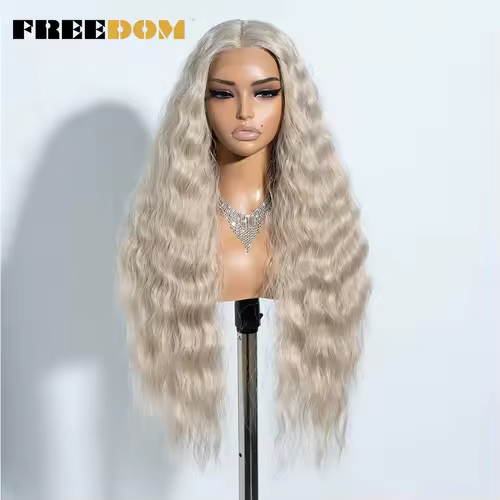 FREEDOM Synthetic Lace Front Wig Long Deep Wavy Ombre Blonde Ginger Lace Wigs For Black Women Heat Resistant Cosplay Wigs - Image 18