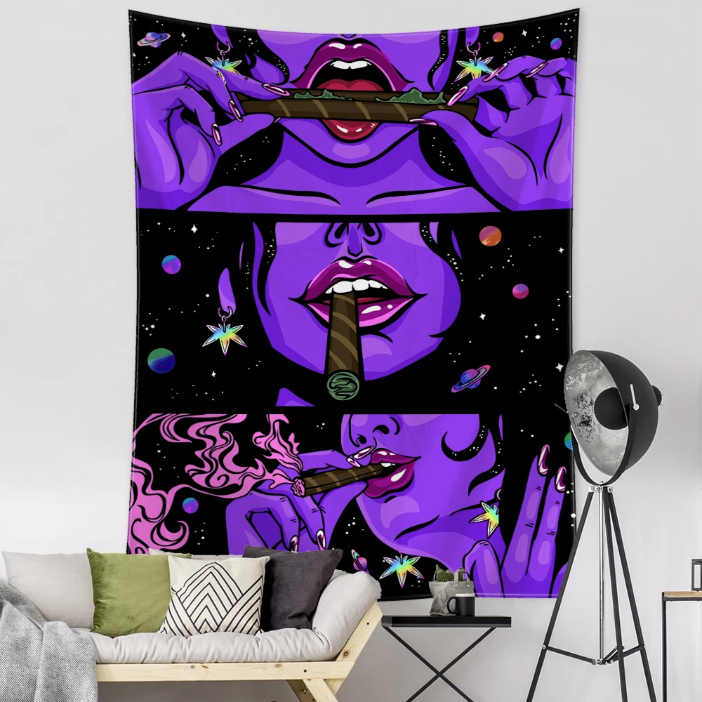 Purple Earrings Girl Tapestry Wall Hanging Mysterious Abstract Witchcraft Psychedelic Kawaii Ibosimia Dormitory Home Decor