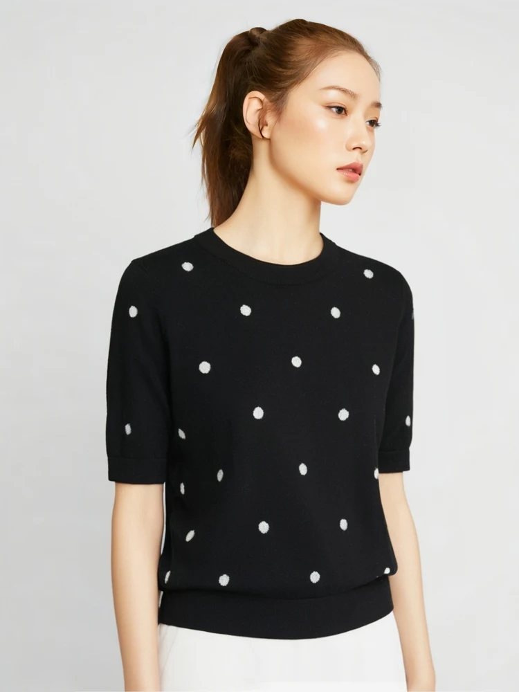 

Вязаный шерстяной свитер из пряжи Inner Mongolia для женщин, свободный повседневный топ в горошек