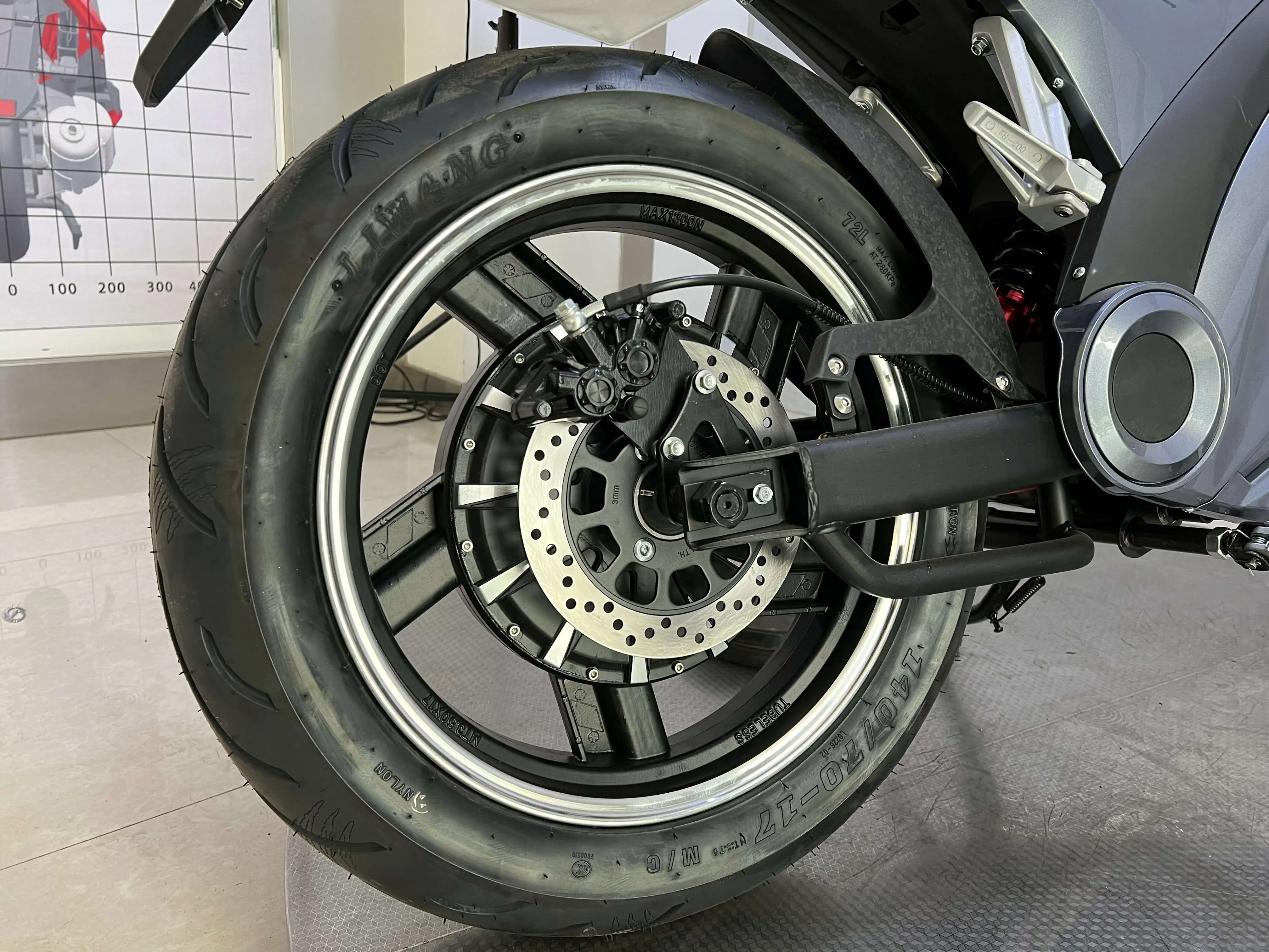 Urban riding electric motorcycle in motion