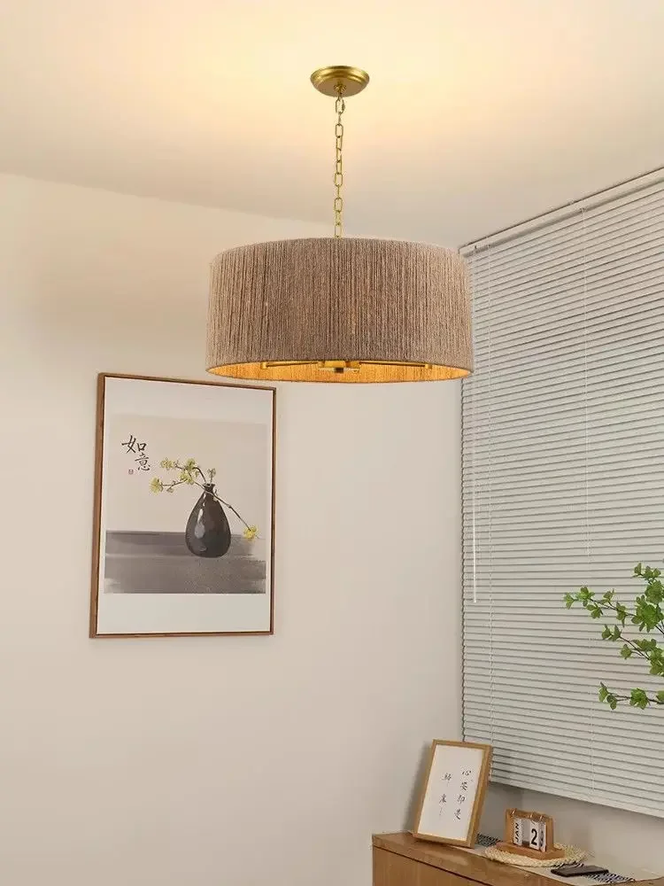 

American Country Chandelier Handmade Rattan Pendant Light Farmhouse Decor for Bedroom Dining Room