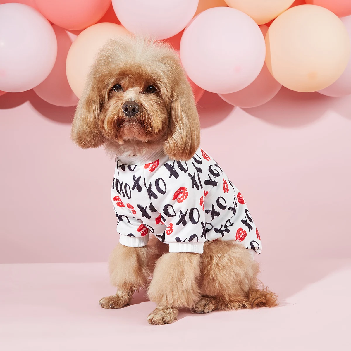 Fashion Dog Hoodie XO Valentine\'s Day Pet Clothes with Rose Pink Lips Patterns Cozy Breathable Hooded Dog Clothes Dogs Sweatshir