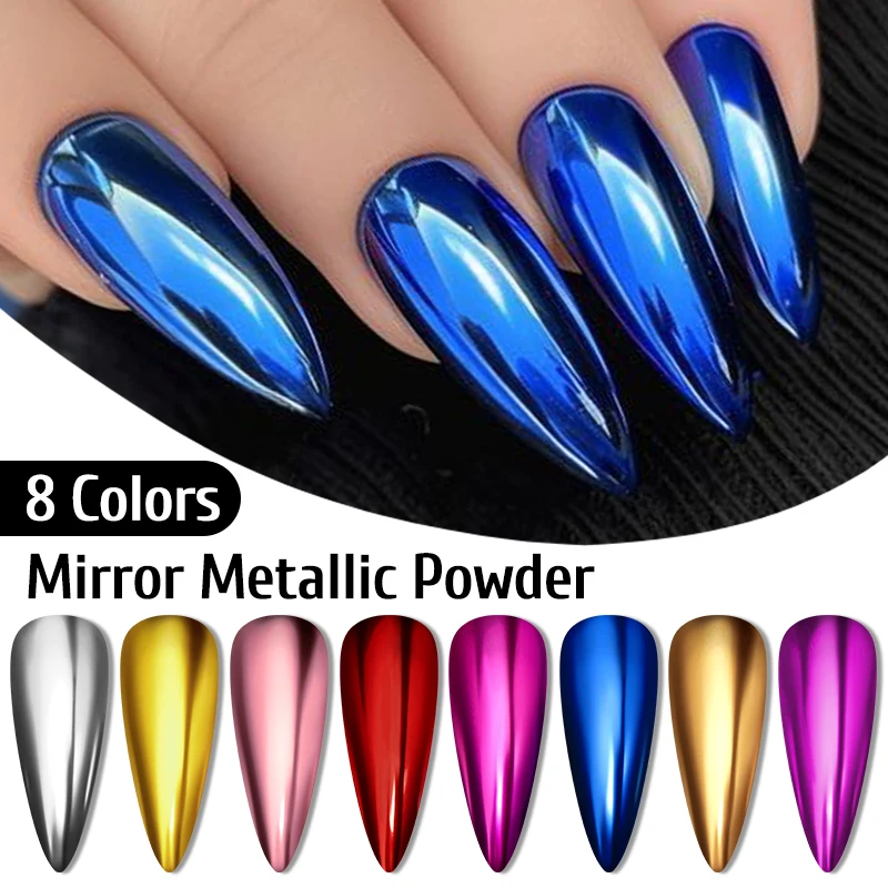 Polvo de espejo metálico dorado y plateado, efecto espejo fuerte, polvo cromado, purpurina para uñas, decoración artística, suministros para uñas