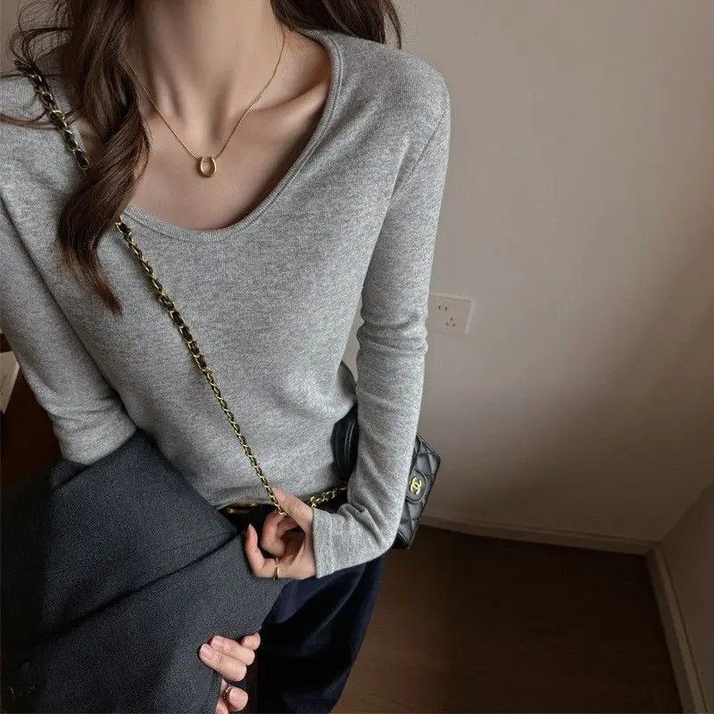 

Women's Imitation Cashmere V-Neck Base Shirt Long Sleeve Lace Top Inner Layer Winter Fashion Casual Comfortable Soft Fabric