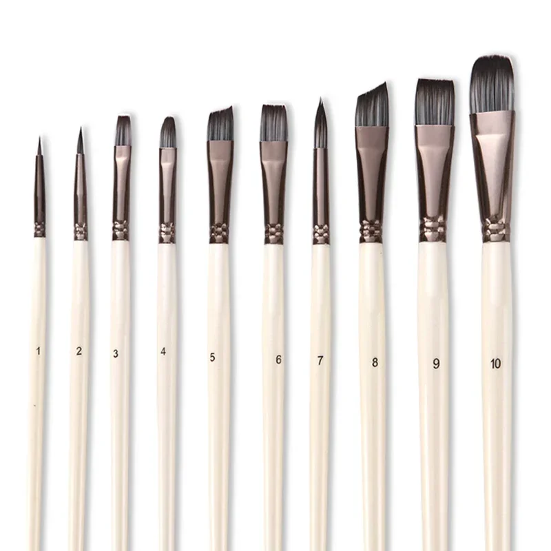 

10Pcs/Lot Wooden Handle Nylon Hair Painting Brushet Multi-shaped Round Pointed Tip Watercolor Pen Oil Painting Brushes Set