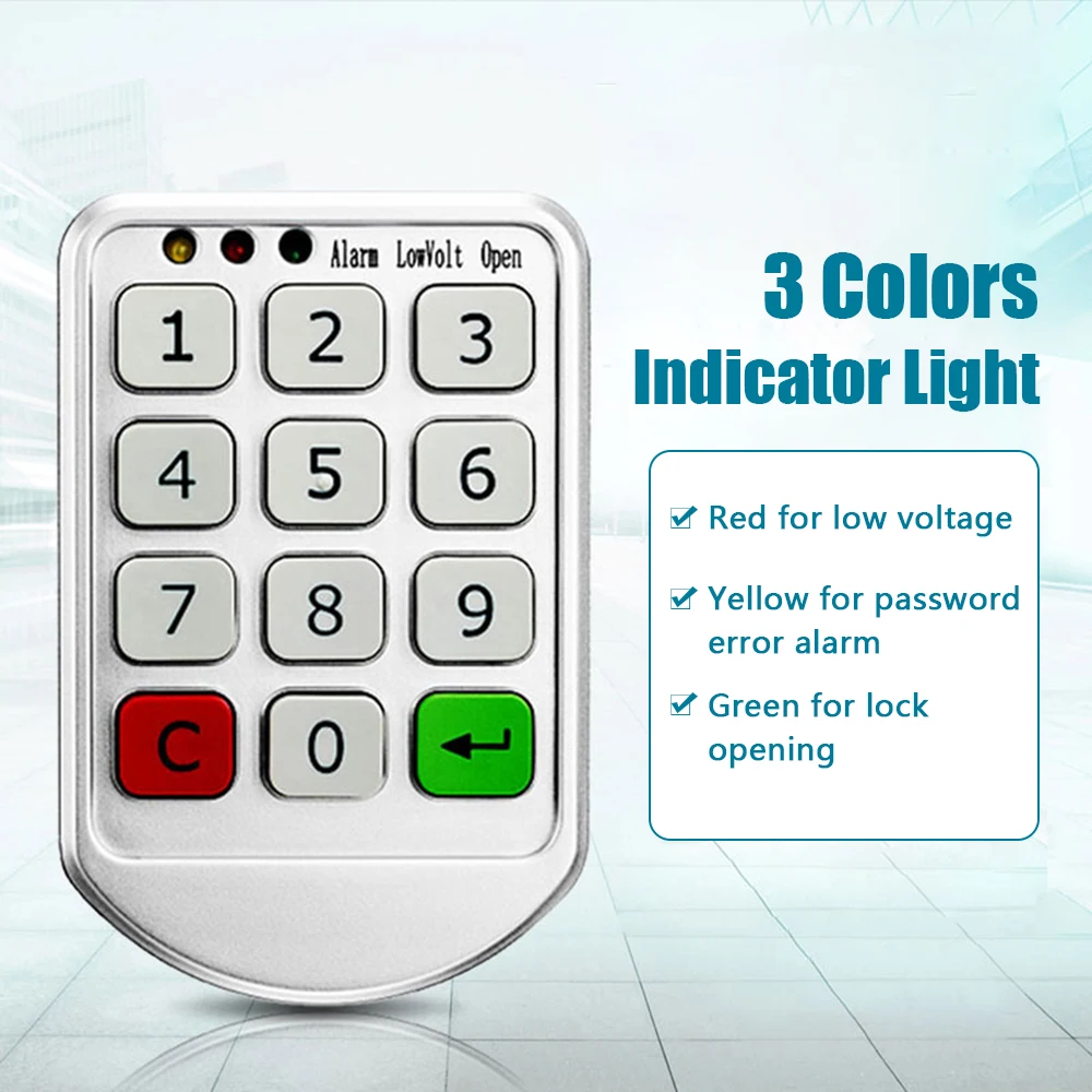 Electronic Cabinet Lock Keypad Lock Independent & Open Dual Working Modes 3 Color Indicator Emergency Power Supply Password