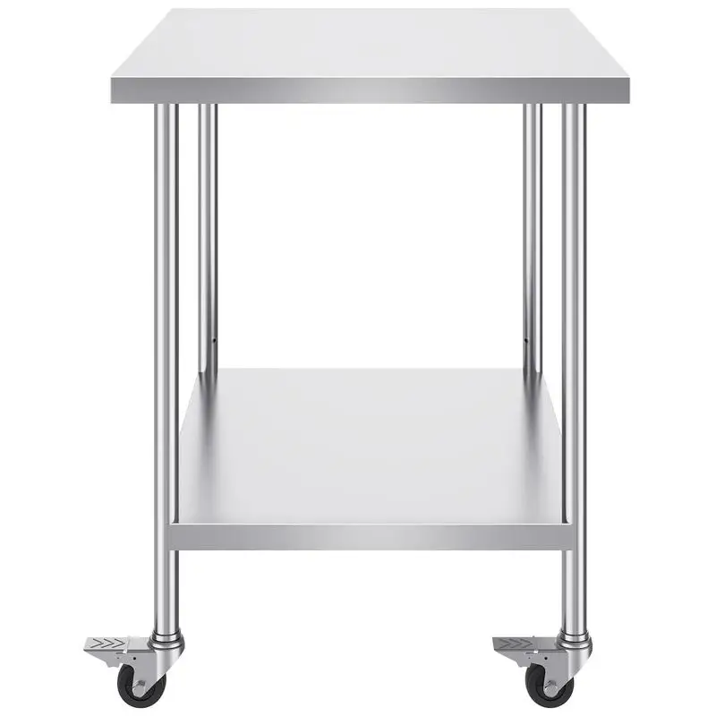 

Stainless Steel Work Table 30 x 36 x 38 Inch, with 4 Wheels, 3 Adjustable Height Levels, Heavy Duty Food Prep Worktable for Commercial Kitchen Restaurant, Silver