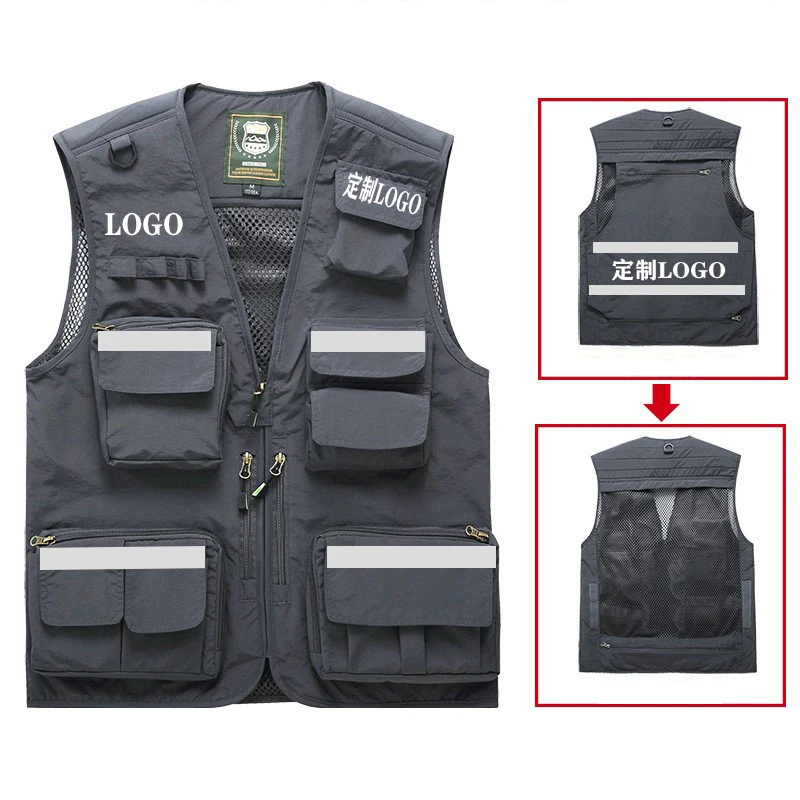 Size S-7XL Work Vest for Men Reflector Logo Custom Multi Pockets Workwear High Visibility Work Uniforms Logo Printing