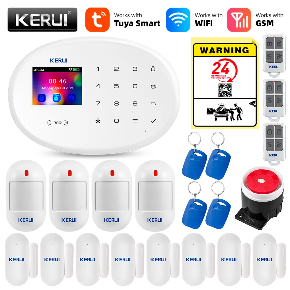 KERUI Tuya inteligentny system alarmowy WIFI GSM współpracuje z Alexa bezpieczeństwo w domu bezprzewodowy 433Mhz Alarm antywłamaniowy czujnik okna drzwi detektor