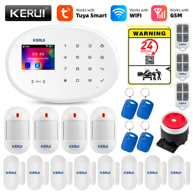 KERUI Tuya inteligentny system alarmowy WIFI GSM współpracuje z Alexa bezpieczeństwo w domu bezprzewodowy 433Mhz Alarm antywłamaniowy czujnik okna drzwi detektor