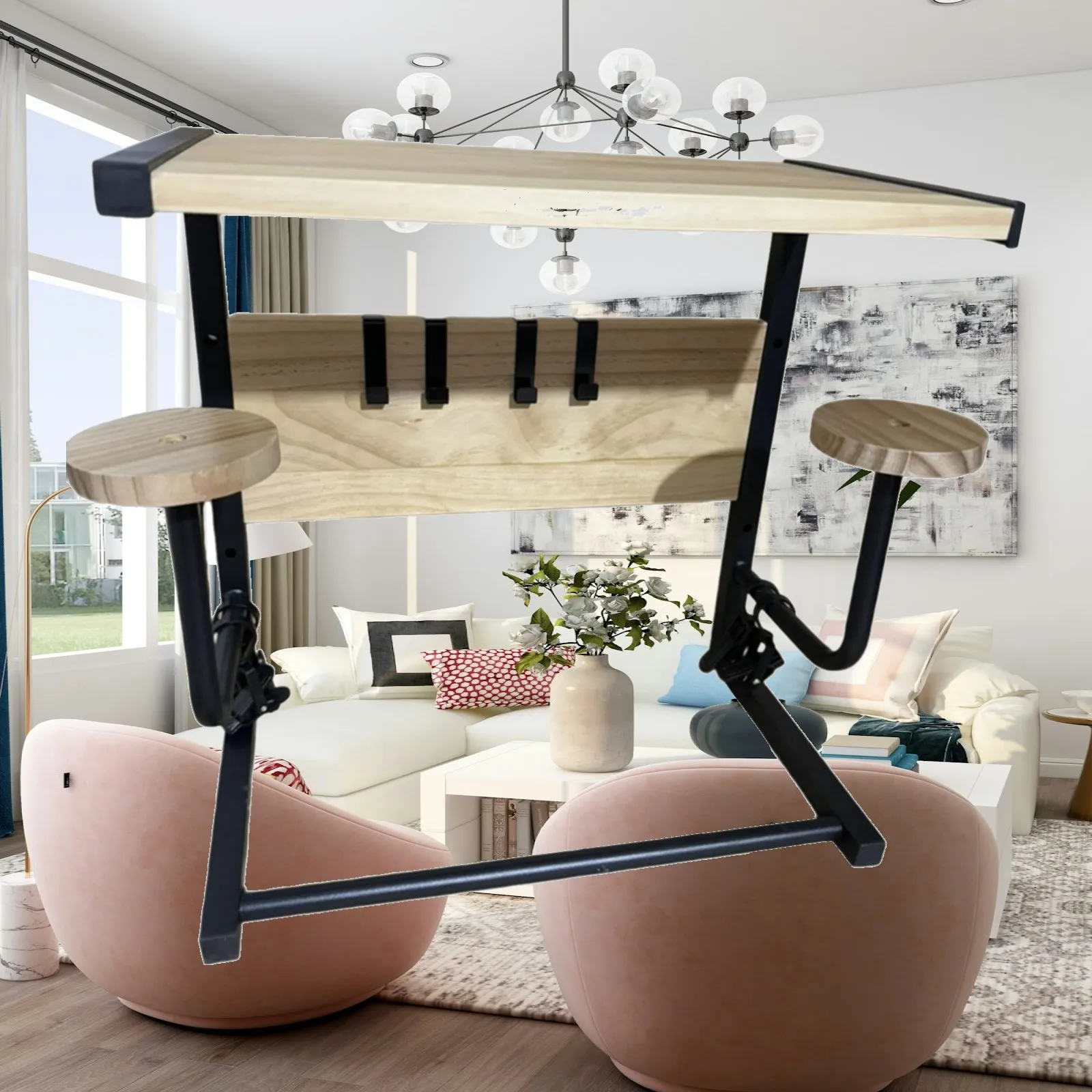 Motorcycle Helmet Holder Stand with Lower Hanging Rod for Apparel and Helmet Display Rack for Bike Ski Skateboard Storage