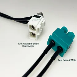 Twin Fakra Z Male to Twin Fakra B Female 90°Jack Radio Adapter Antenna Audio RG174 Cable Antenna Adaptor for VW Audi