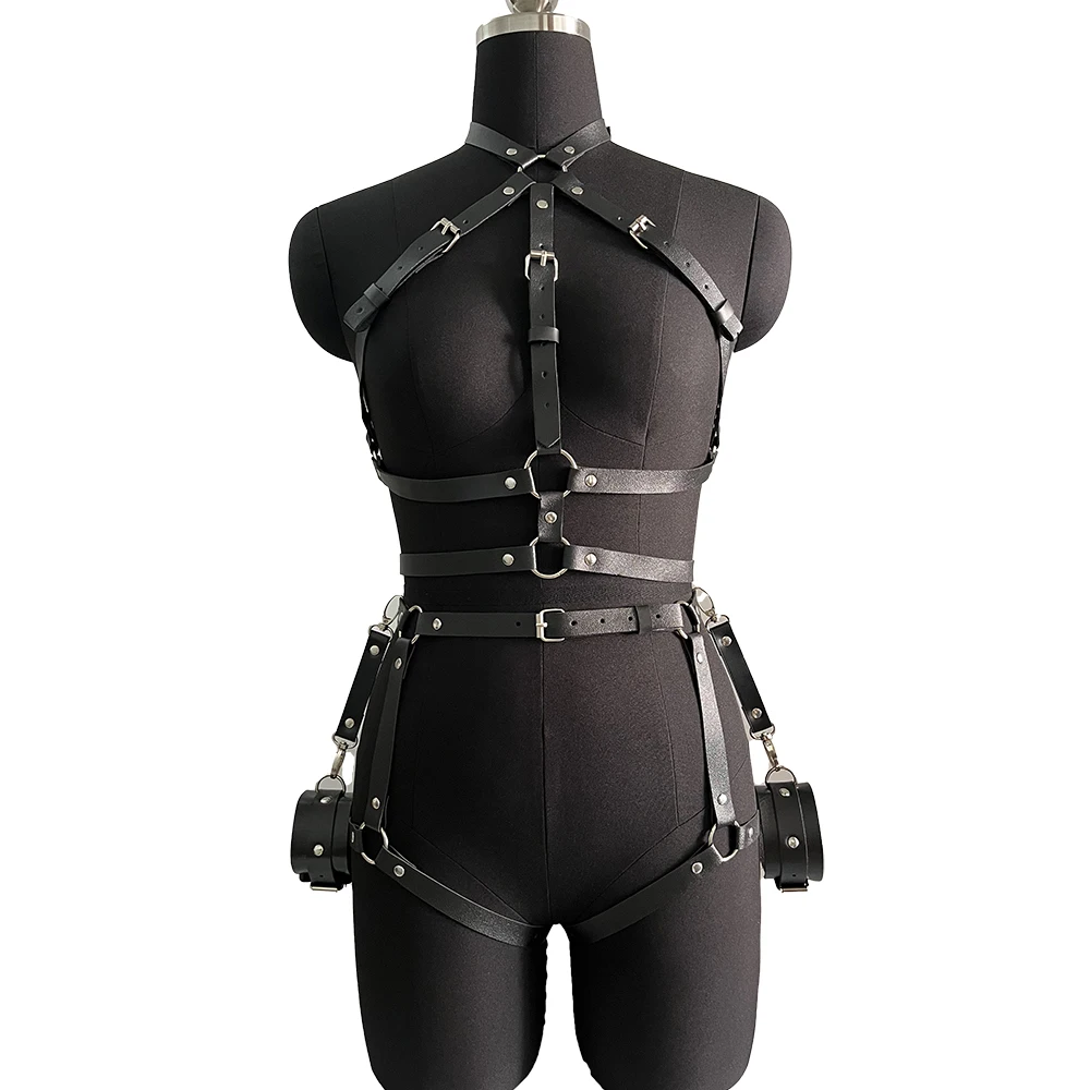 harnnes suspensório roupa íntima para mulher sutiãs sexy langerri sexys feminina Mulheres sexy bondage arnês conjunto de lingerie de couro fetiche casal roupa interior coxa liga meia feminino cinto de espada sutiã