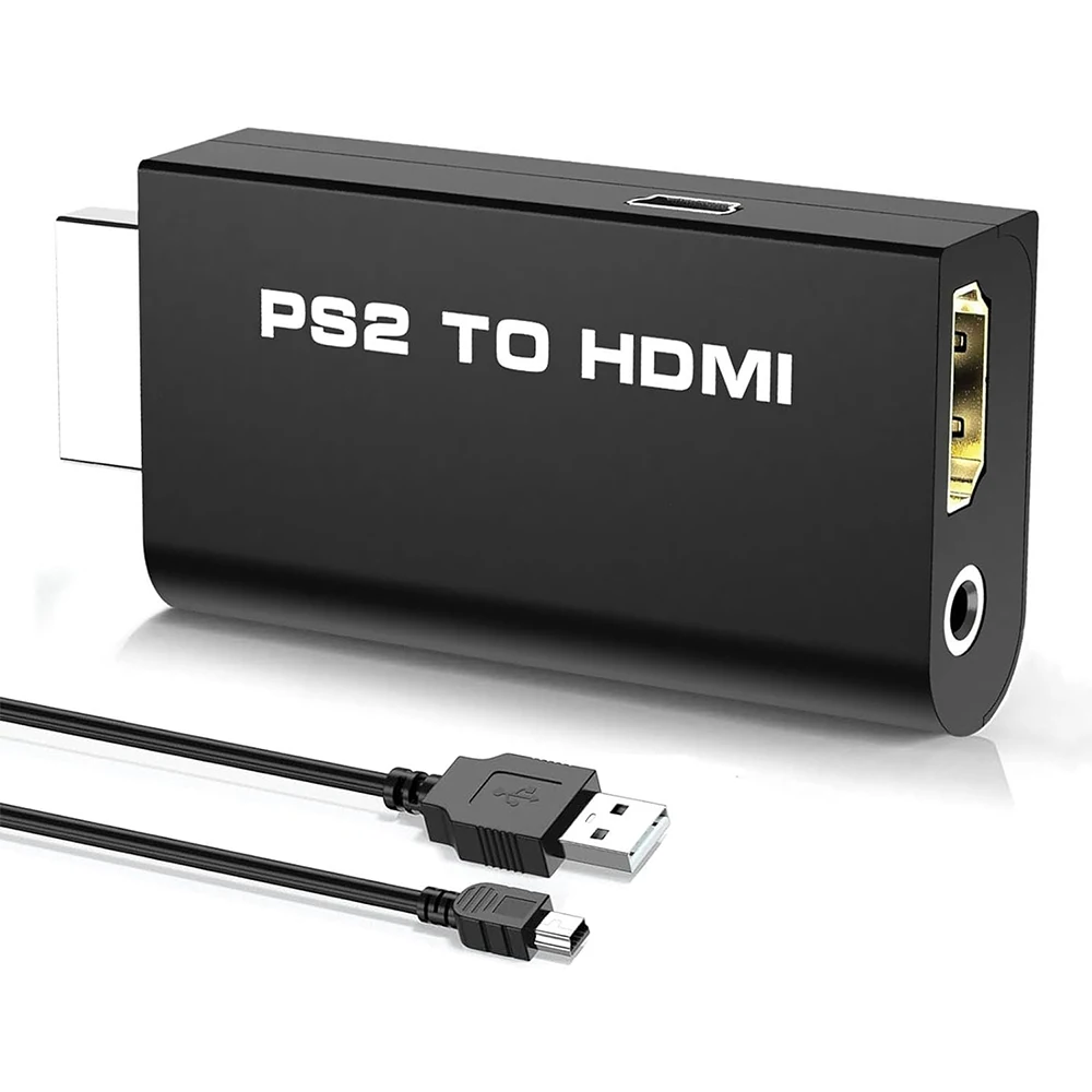 PS2 to HD Converter Adapter, Video Converter with 3.5mm Audio Output for HDTV HD Monitor, with USB Power Cable, Supports All PS2