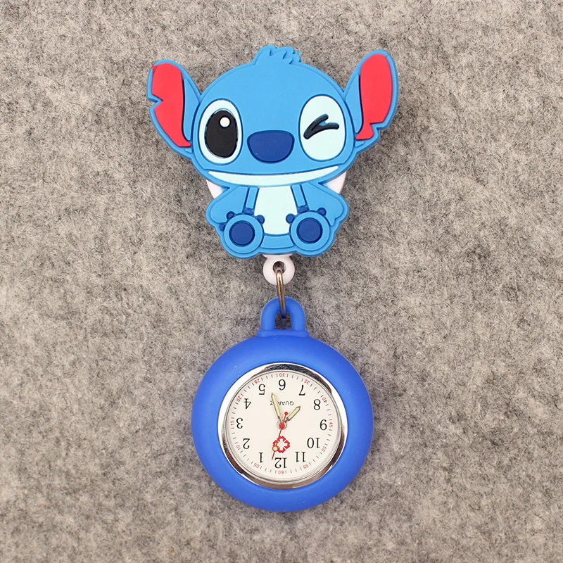 Cartoon Doctor Nurse Style Big Size Blue Mouse Pocket Watch Retractable And With Clip For Men And Women