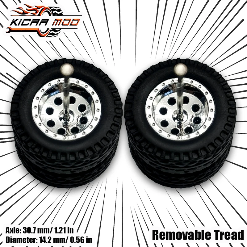 KicarMod 1/64 Off-Road Wheels (1set) for 1:64 Monster Truck Model Car Wheel Track: 0.71In Rubber Tires Set for Hot Wheels Toys