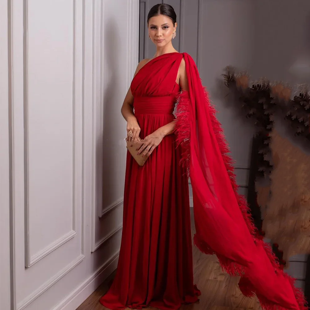 

Customized Evening Dresses One Shoulder Sleeveless A-line Pleat Vintage Backless Exquisite High Quality Occasion Prom Gown Women