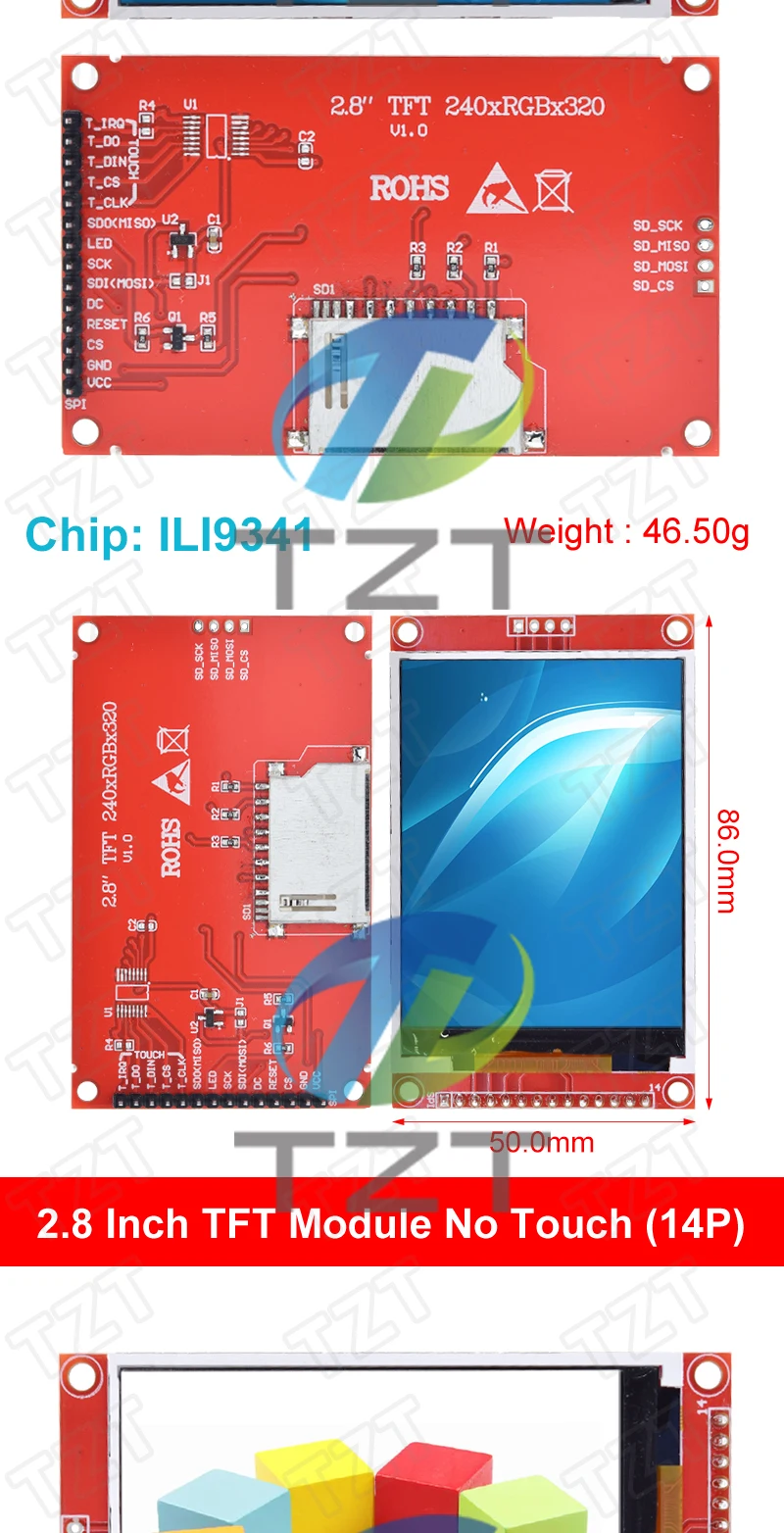 TZT 2,8" 240x320 SPI TFT LCD Serial Port Modul mit PCB Micro SD ILI9341 / ST7789V 5V/3,3V 2,8 Zoll LED Display für Arduino – Detail 4
