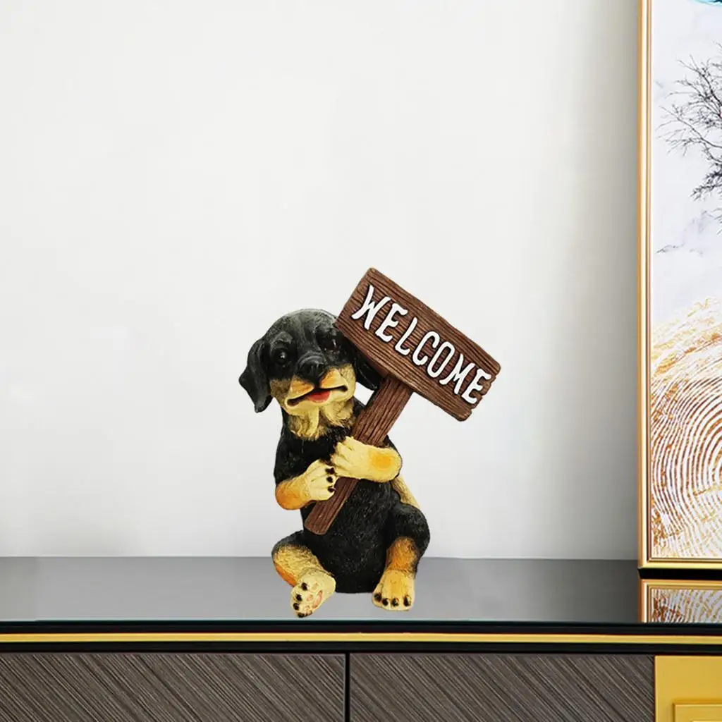 Garden Lawn Dog Welcome Sign Outdoor Decor Statue Sculpture