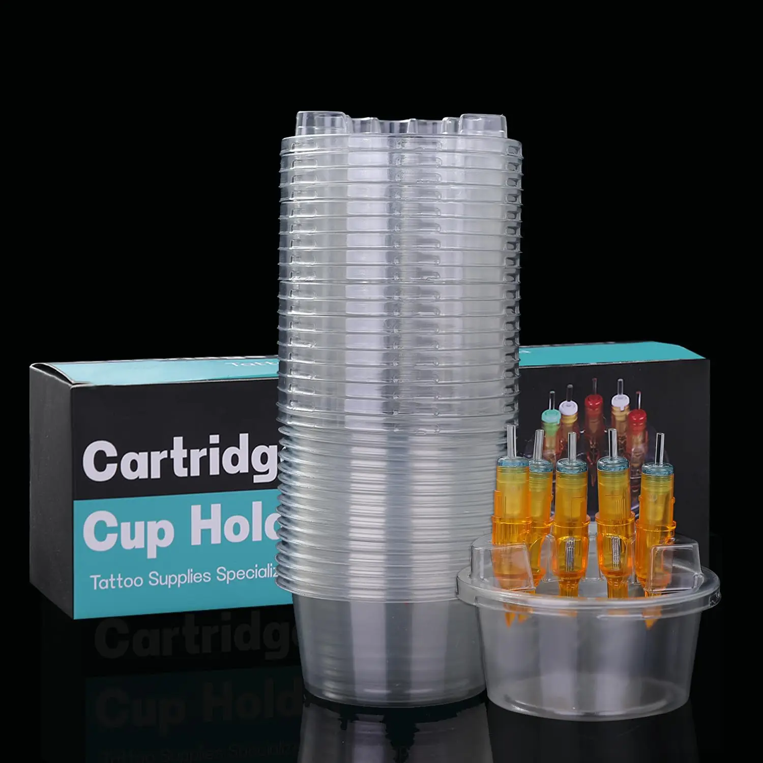 20Pcs/Box Tattoo Ink Cup Placement Rack Tattoo Cartridge Cup Holder Disposable Plastic Ink Cleaning Cup Stand Tattoo Supplies