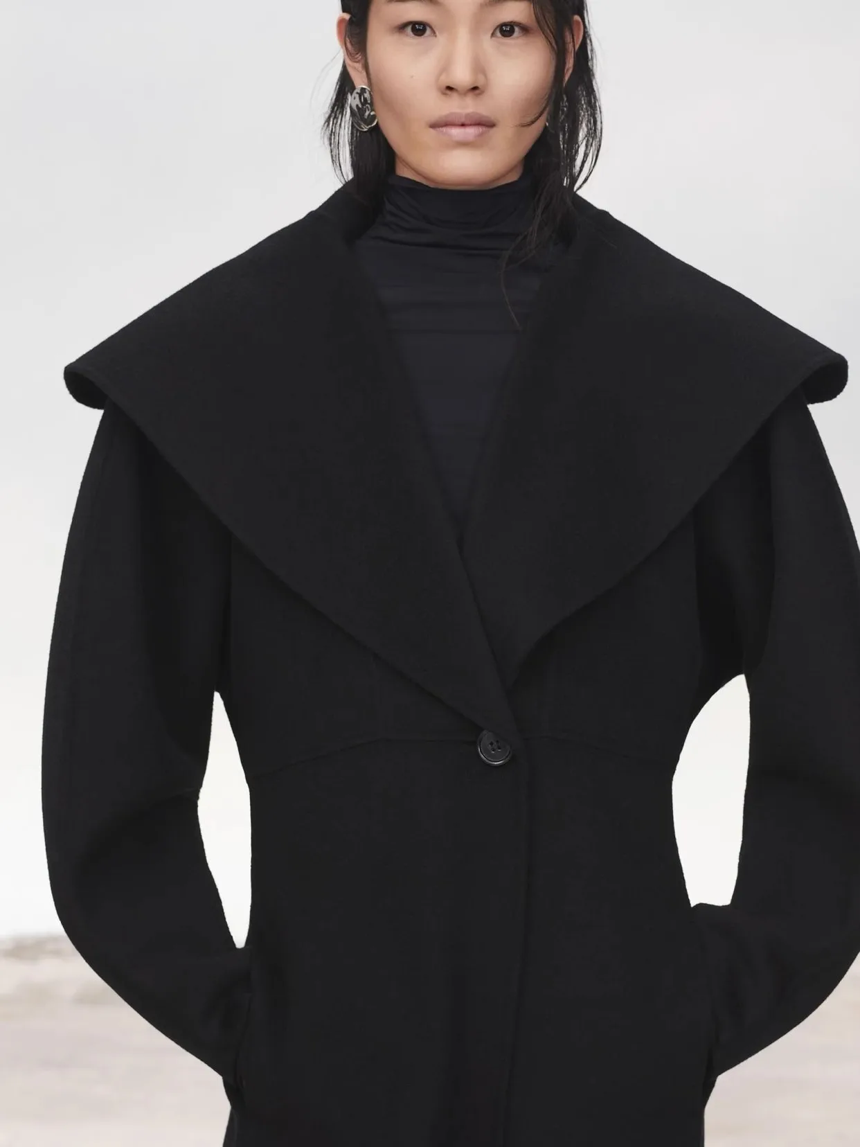 Abrigo de Lana Nea Pura con Cuello Ancho, Prenda Exterior Hoada, Novedad de Otoño Invierno, Abrigo de Manga Larga Estilo ...