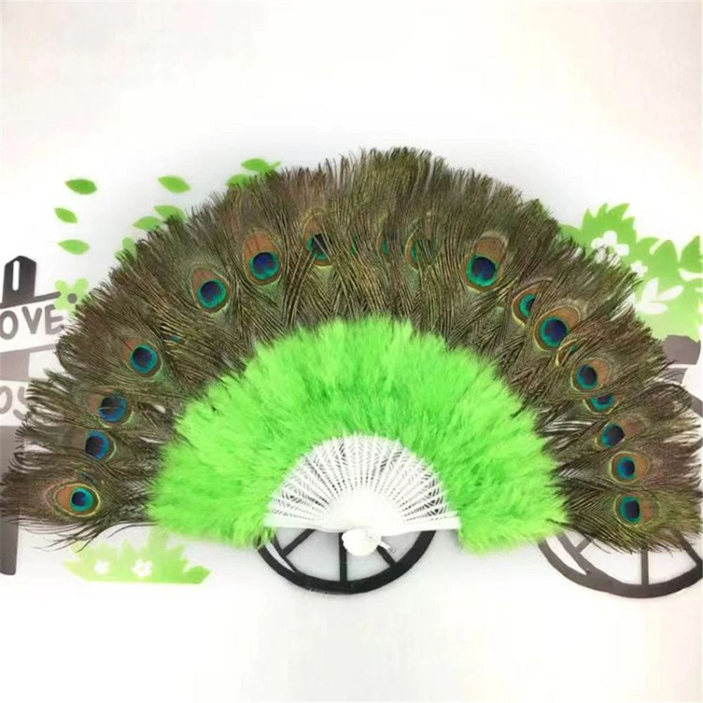 Feather Peacock Fan Wedding Showgirl Dance Performance Props Large Peacocks Feathers Folding Hand Held Fan Wall Decorative Fans
