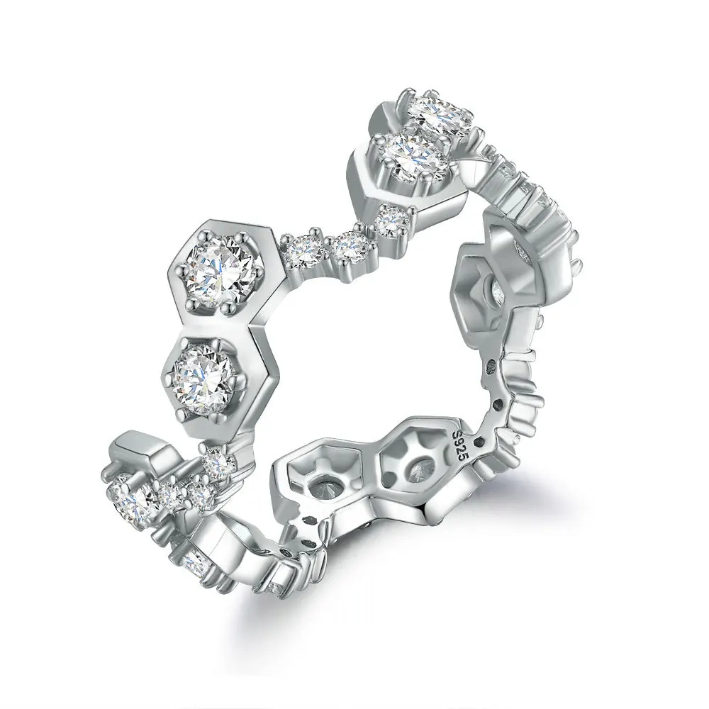 

Модное и персонализированное кольцо из чистого серебра 925 пробы с покрытием из 18-каратного золота PT950, платиновое сотовое кольцо, женский нишевый дизайн с драгоценным камнем