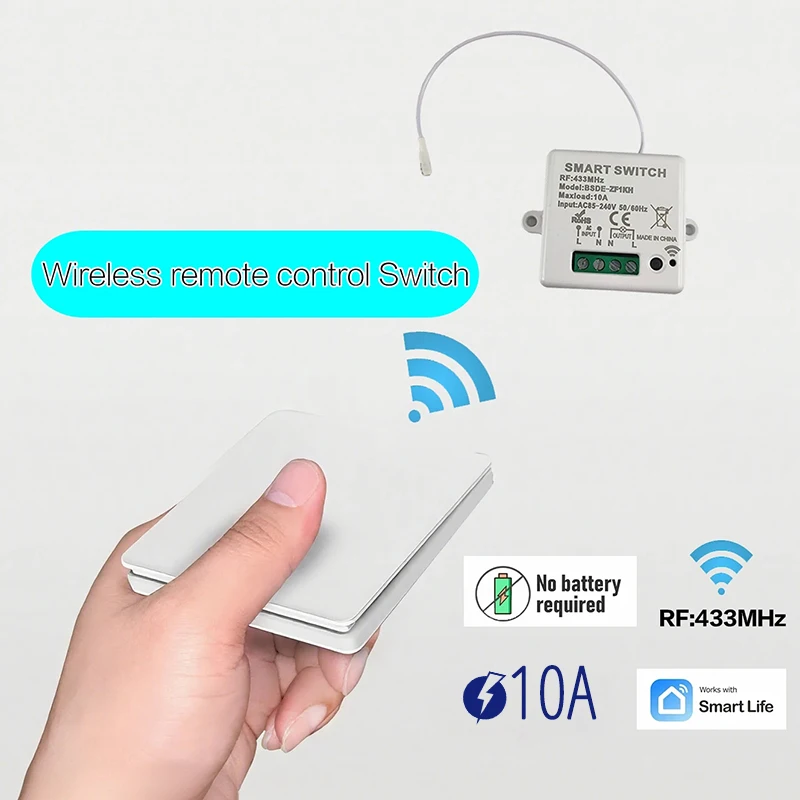 Wireless ON OFF Switch RF433 Module Remote Control Light Switch 1/2/3 Gang Wall Switch for Light Bulb Chandelier 10A 110V 220V