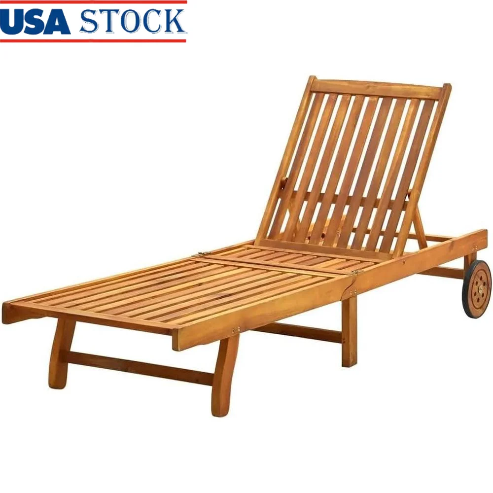 Masif Akasya Ahşap Şezlong Açık Sandalye Hızlı Teslimat Dayanıklı Havuzbaşı Gevşeme Mobilya 1 Adet Rahat Şezlong