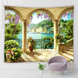 Roman Column Arch Lake Landscape Tapestry Hanging Wall Aesthetic Home Bedroom Living Room Decor Polyester Fabric Wall Tapestry