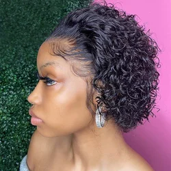 Short Bob Pixie Cut Wig Curly Human Hair Wigs Brazilian Human Hair Cheap 13X1 Transparent Lace Wig Water Deep Wave Human Hair