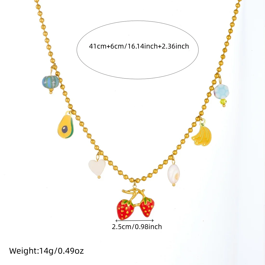 DIEYURO 316L Stainless Steel Colored Banana Avocado Fruit Strawberry Pendant Necklace Women New Fashion Clavicle Chain Jewelry