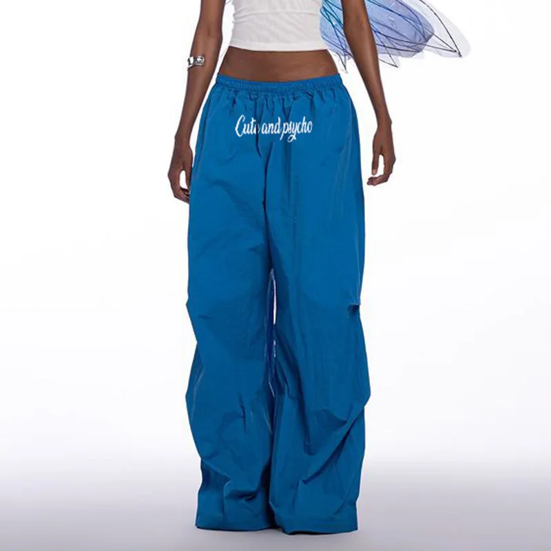 

American street color letter-printed baggy slim casual pants summer elastic low-waist pocket woven pants